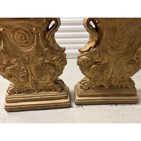 Vtg Mid 20th Century Plaster Gold Leaf Flying Gryphon Ornate Pedestals For Table - Picture 5 of 9